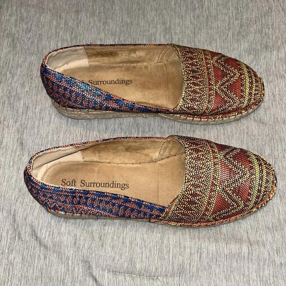 Soft Surroundings Nissa Espadrille Metallic Tribal Aztec Print Boho Shoes Sz 9